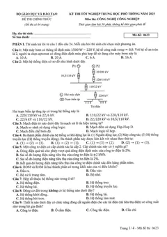 Trang đầu Đề chính thức Công nghệ Công nghiệp năm 2025 Tốt nghiệp THPT (Mã đề 0623) (Có đáp án)