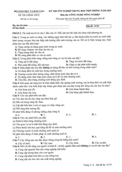 Trang đầu Đề chính thức Công nghệ Nông nghiệp năm 2025 Tốt nghiệp THPT (Mã đề 0739) (Có đáp án)