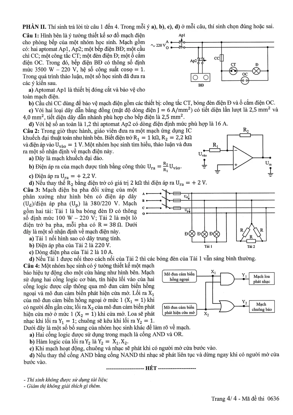 Đề chính thức Công nghệ Công nghiệp năm 2025 Tốt nghiệp THPT (Mã đề 0636) (Có đáp án) - trang 4