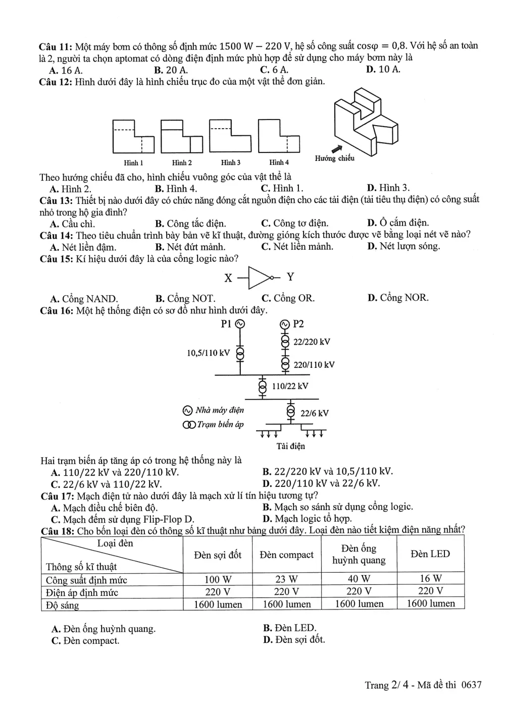 Đề chính thức Công nghệ Công nghiệp năm 2025 Tốt nghiệp THPT (Mã đề 0637) (Có đáp án) - trang 2