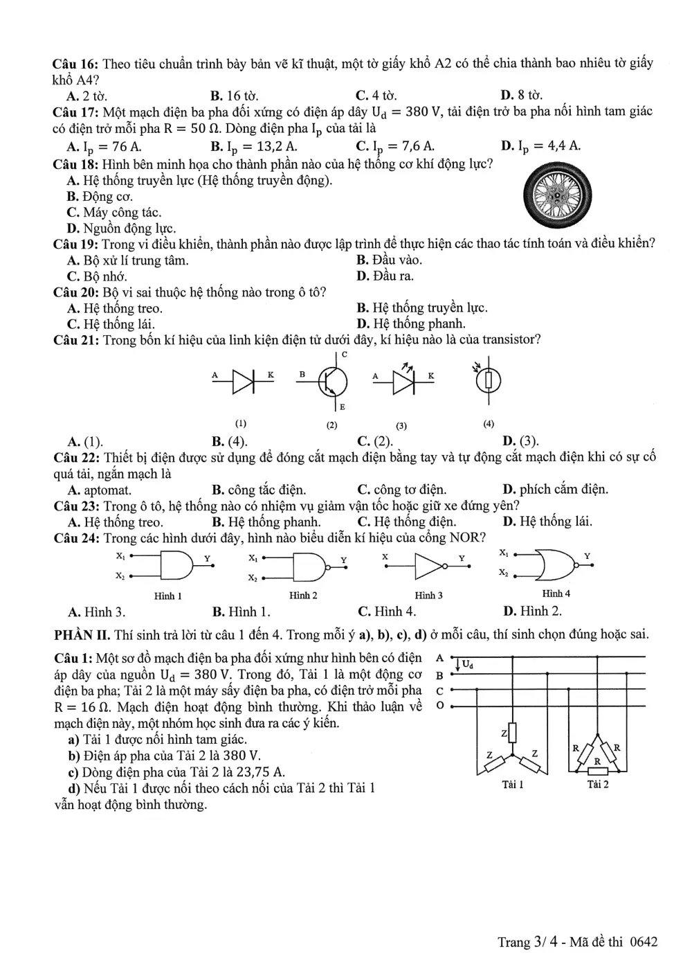 Đề chính thức Công nghệ Công nghiệp năm 2025 Tốt nghiệp THPT (Mã đề 0642) (Có đáp án) - trang 3