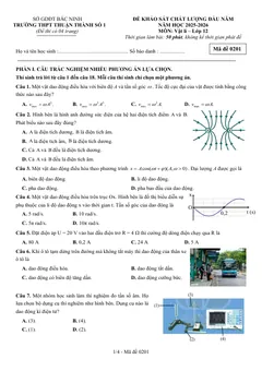 Trang đầu Đề Khảo sát đầu năm Vật lí 12 năm 2025-2026 trường THPT Thuận Thành 1 (Bắc Ninh)
