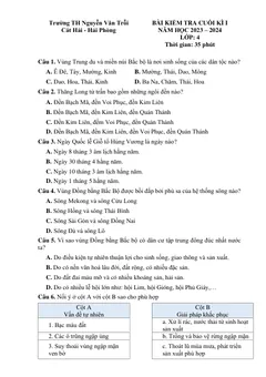 Trang đầu Đề thi Học kì 1 Lịch sử & Địa lí lớp 4 năm 2023-2024 trường Tiểu học Nguyễn Văn Trỗi (Hải Phòng)