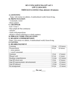 Trang đầu Đề cương ôn tập Giữa kì 1 Tiếng Anh 12 năm 2024-2025 trường THPT Châu Văn Liêm (Cần Thơ)