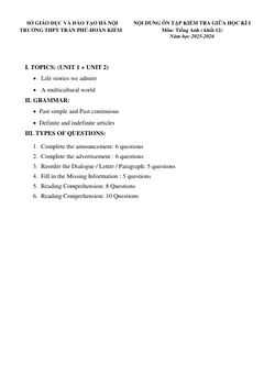 Trang đầu Đề cương ôn tập Giữa kì 1 Tiếng Anh 12 năm 2025-2026 trường THPT Trần Phú (Hà Nội)
