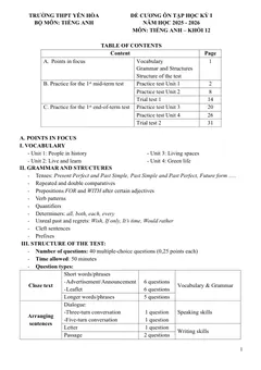 Trang đầu Đề cương ôn tập Học kì 1 Tiếng Anh 12 năm 2025-2026 trường THPT Yên Hòa (Hà Nội)