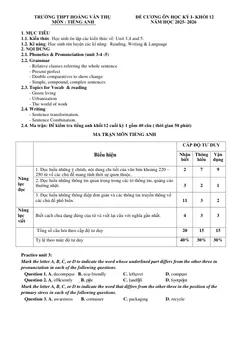 Trang đầu Đề cương ôn tập Học kì 1 Tiếng Anh 12 năm 2025-2026 trường THPT Hoàng Văn Thụ (Hà Nội)