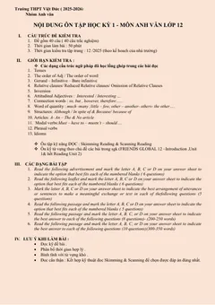 Trang đầu Đề cương ôn tập Học kì 1 Tiếng Anh 12 năm 2025-2026 trường THPT Việt Đức (Hà Nội)