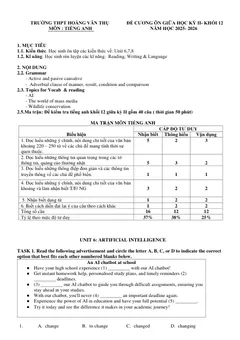 Trang đầu Đề cương ôn tập Giữa kì 2 Tiếng Anh 12 năm 2025-2026 trường THPT Hoàng Văn Thụ (Hà Nội)