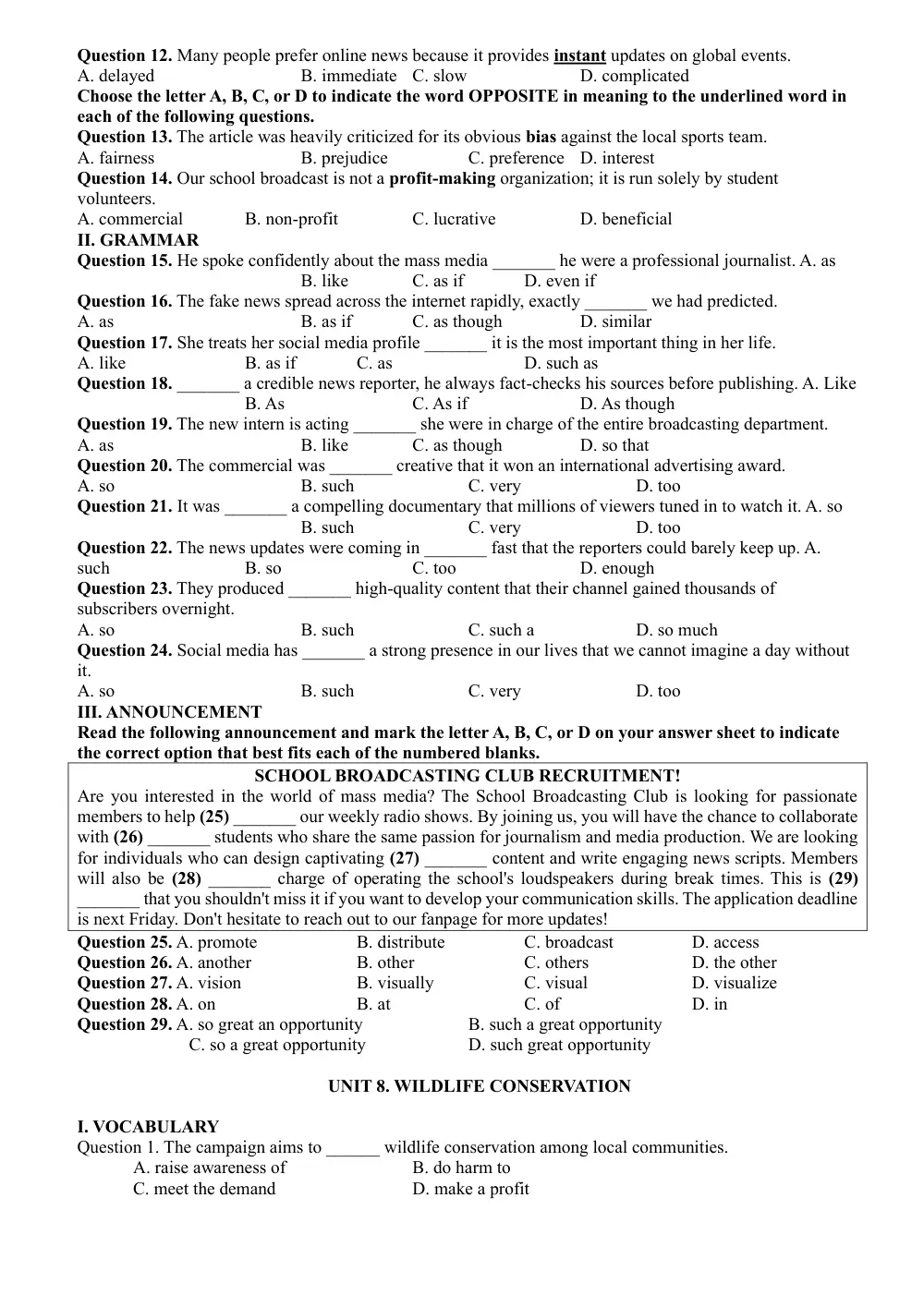 Đề cương ôn tập Giữa kì 2 Tiếng Anh 12 năm 2025-2026 trường THPT Bùi Thị Xuân (Đà Lạt) - trang 3