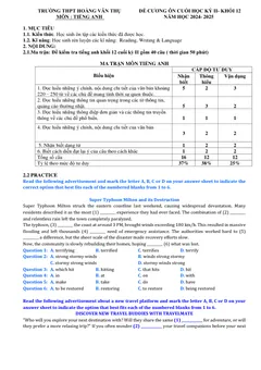 Trang đầu Đề cương ôn tập Học kì 2 Tiếng Anh 12 năm 2024-2025 trường THPT Hoàng Văn Thụ (Hà Nội)