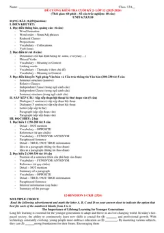 Trang đầu Đề cương ôn tập Học kì 2 Tiếng Anh 12 năm 2025-2026 trường THPT Bùi Hữu Nghĩa (Cần Thơ)