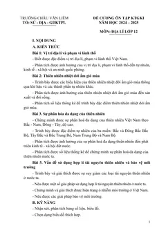 Trang đầu Đề cương ôn tập Giữa kì 1 Địa lí 12 năm 2024-2025 trường THPT Châu Văn Liêm (Cần Thơ)
