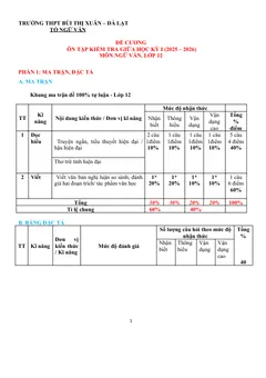 Trang đầu Đề cương ôn tập Giữa kì 1 Ngữ văn 12 năm 2025-2026 trường THPT Bùi Thị Xuân (Lâm Đồng)