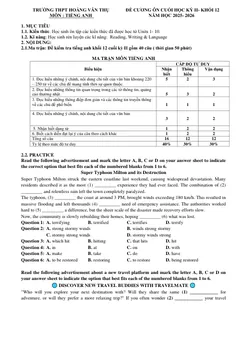 Trang đầu Đề cương ôn tập Học kì 2 Tiếng Anh 12 năm 2025-2026 trường THPT Hoàng Văn Thụ (Hà Nội)