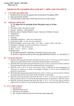 Trang đầu Đề cương ôn tập Học kì 2 Tiếng Anh 12 năm 2025-2026 trường THPT Việt Đức (Hà Nội)