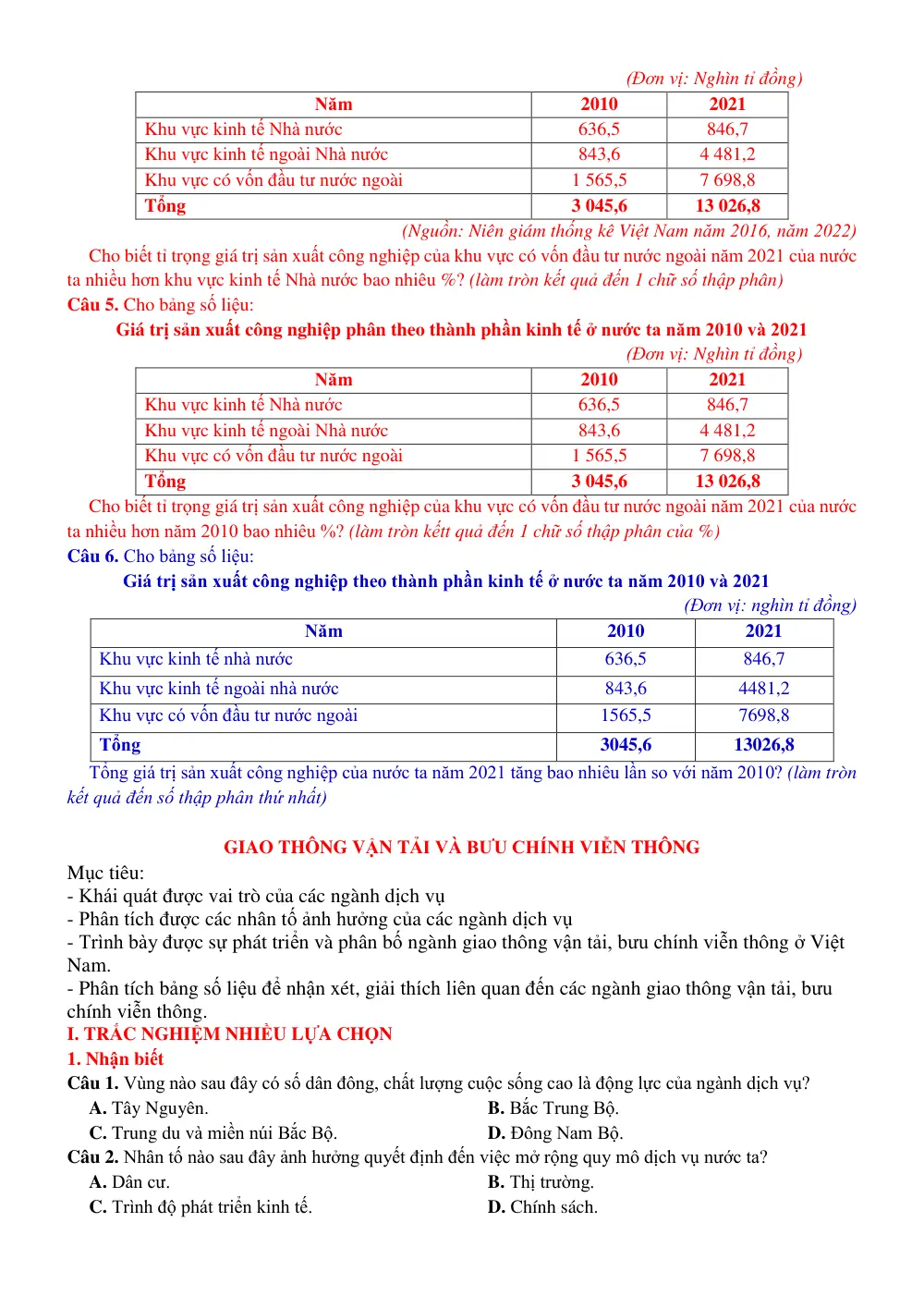 Đề cương ôn tập Giữa kì 2 Địa lí 12 năm 2024-2025 trường THPT Việt Đức (Hà Nội) - trang 7