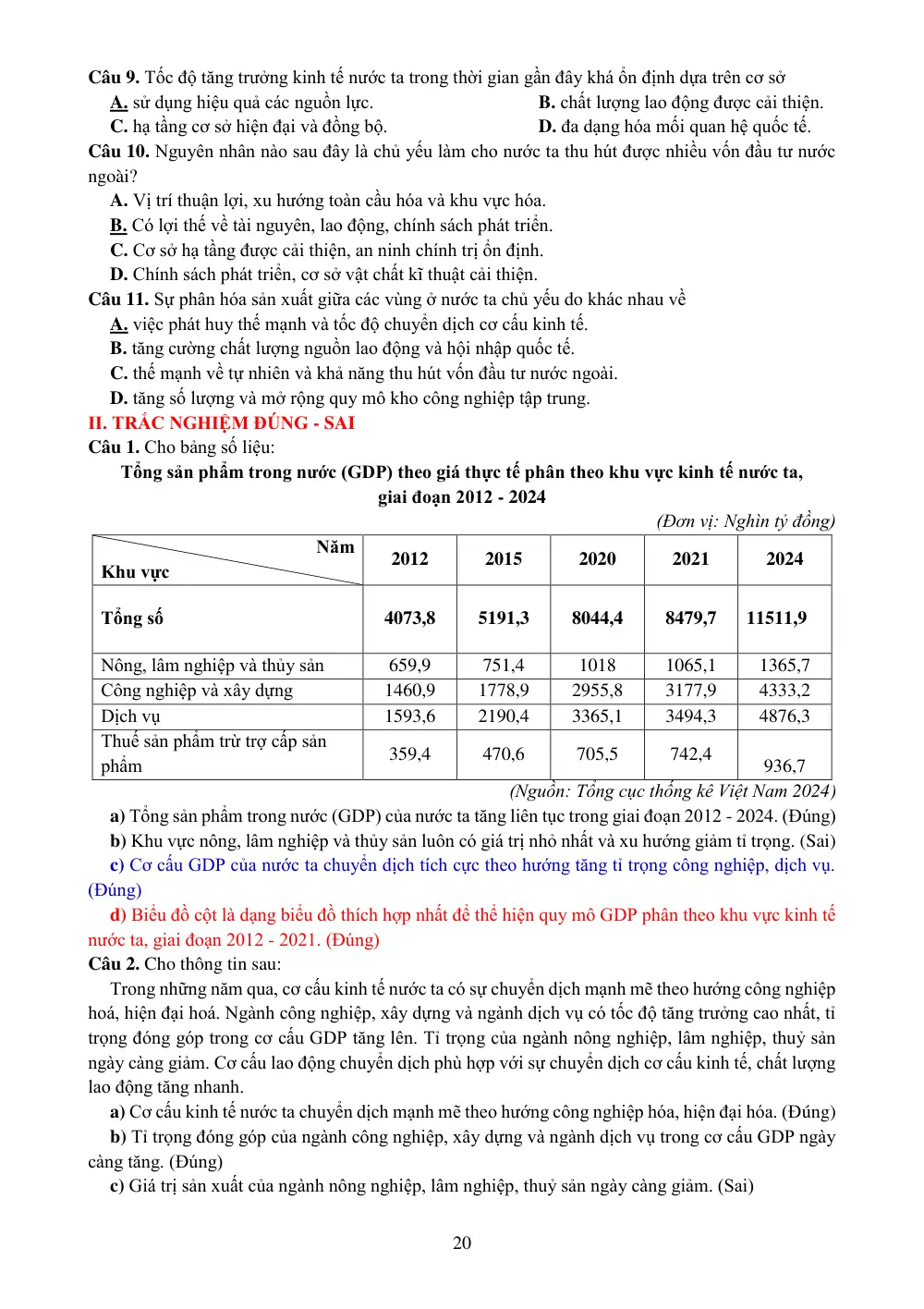 Đề cương ôn tập Học kì 1 Địa lí 12 năm 2025-2026 trường THPT An Khánh (Cần Thơ) - trang 20