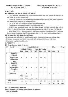 Trang đầu Đề cương ôn tập Giữa kì 1 Lịch sử 12 năm 2025-2026 trường THPT Hoàng Văn Thụ (Hà Nội)