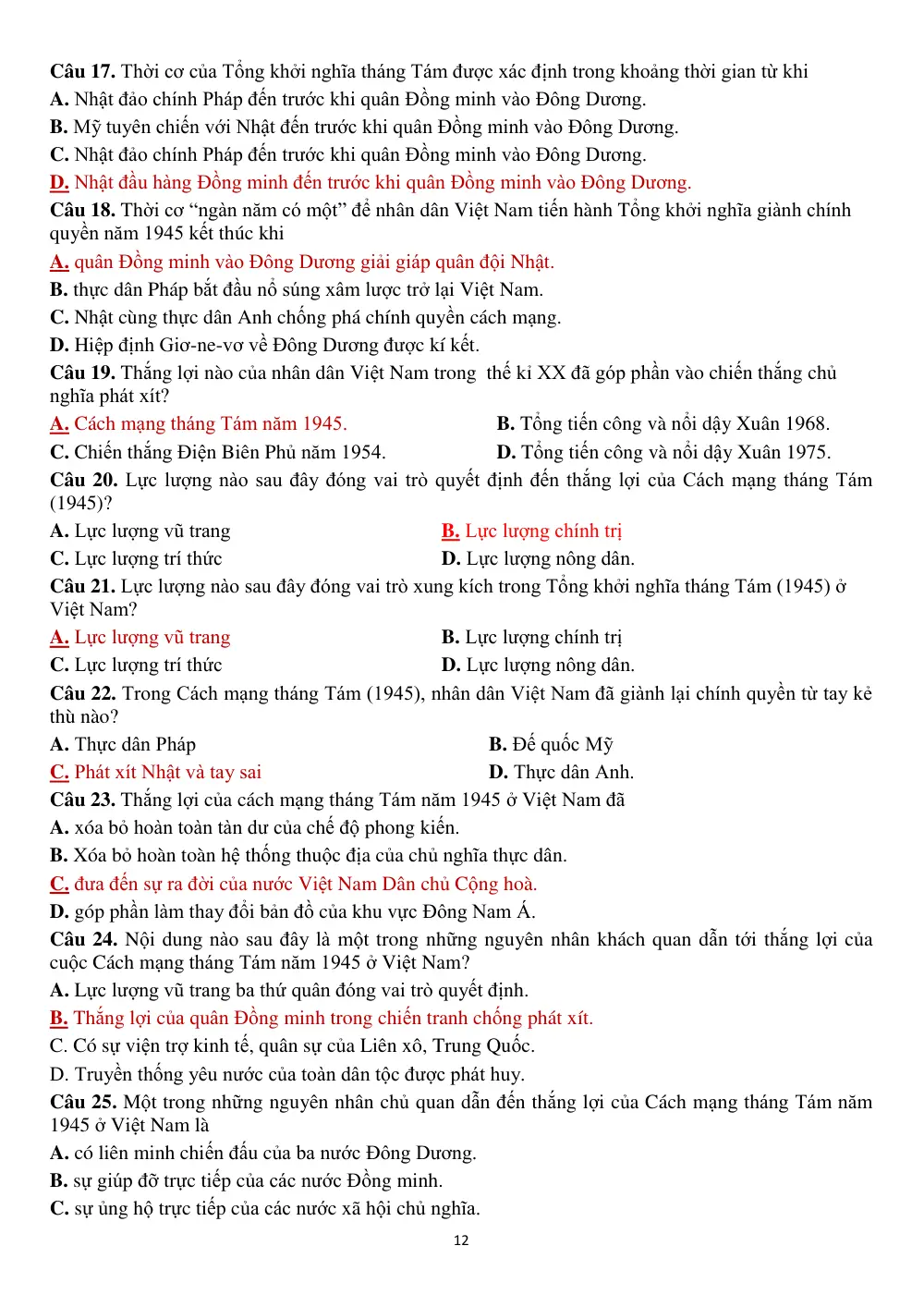 Đề cương ôn tập Học kì 1 Lịch sử 12 năm 2025-2026 trường THPT An Khánh (Cần Thơ) - trang 12