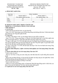 Trang đầu Đề cương ôn tập Học kì 1 Lịch sử 12 năm 2025-2026 trường THPT Đào Sơn Tây (TP Hồ Chí Minh)