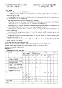 Trang đầu Đề cương ôn tập Học kì 1 Lịch sử 12 năm 2025-2026 trường THPT Hoàng Văn Thụ (Hà Nội)