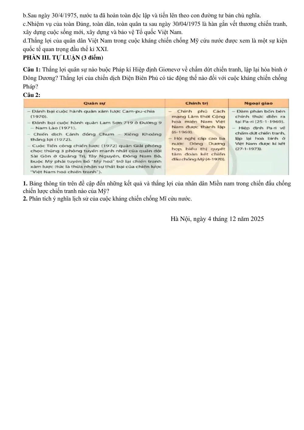 Đề cương ôn tập Học kì 1 Lịch sử 12 năm 2025-2026 trường THPT Hoàng Văn Thụ (Hà Nội) - trang 11