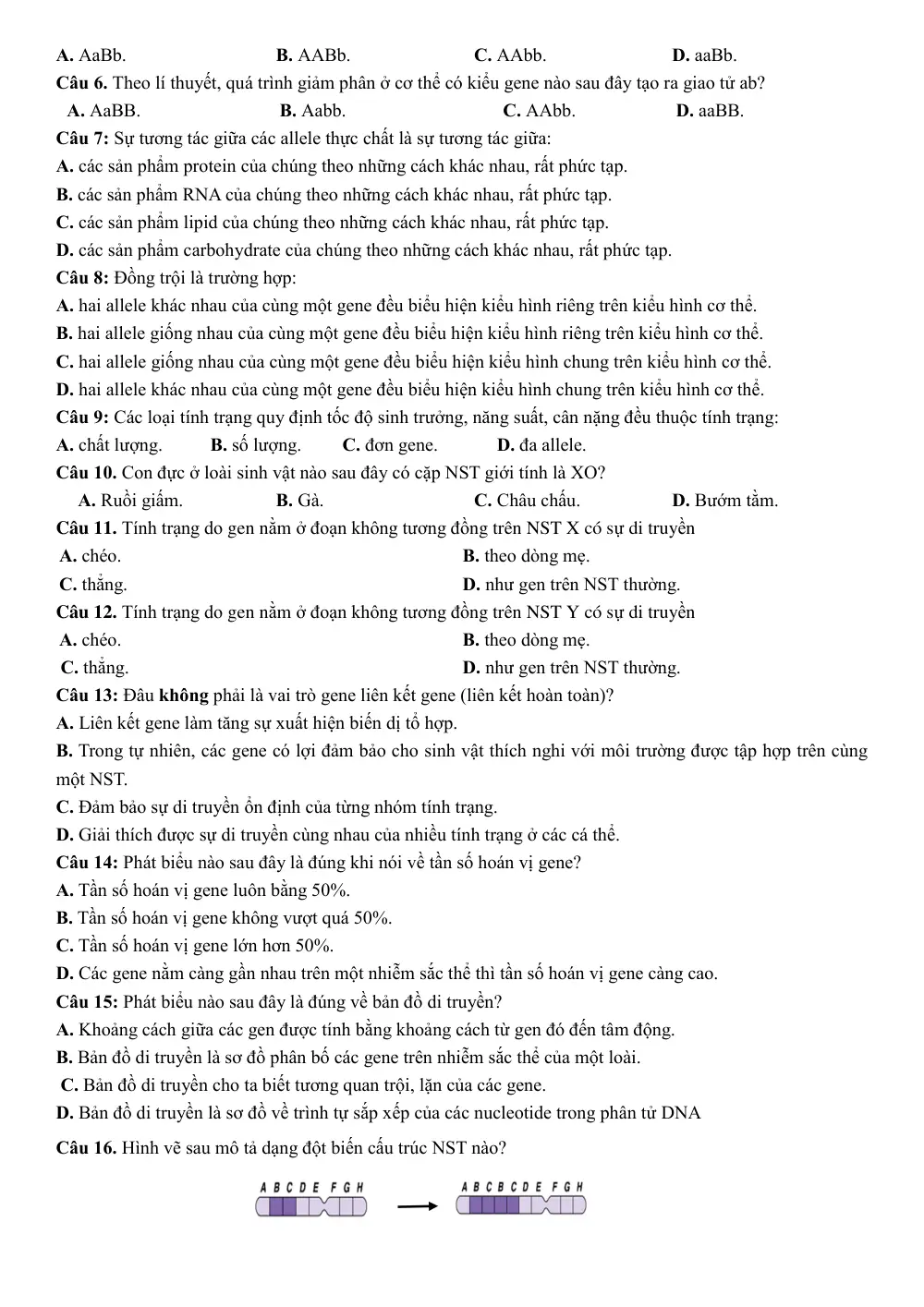 Đề cương ôn tập Học kì 1 Sinh học 12 năm 2024-2025 trường THPT Hoàng Văn Thụ (Hà Nội) - trang 2