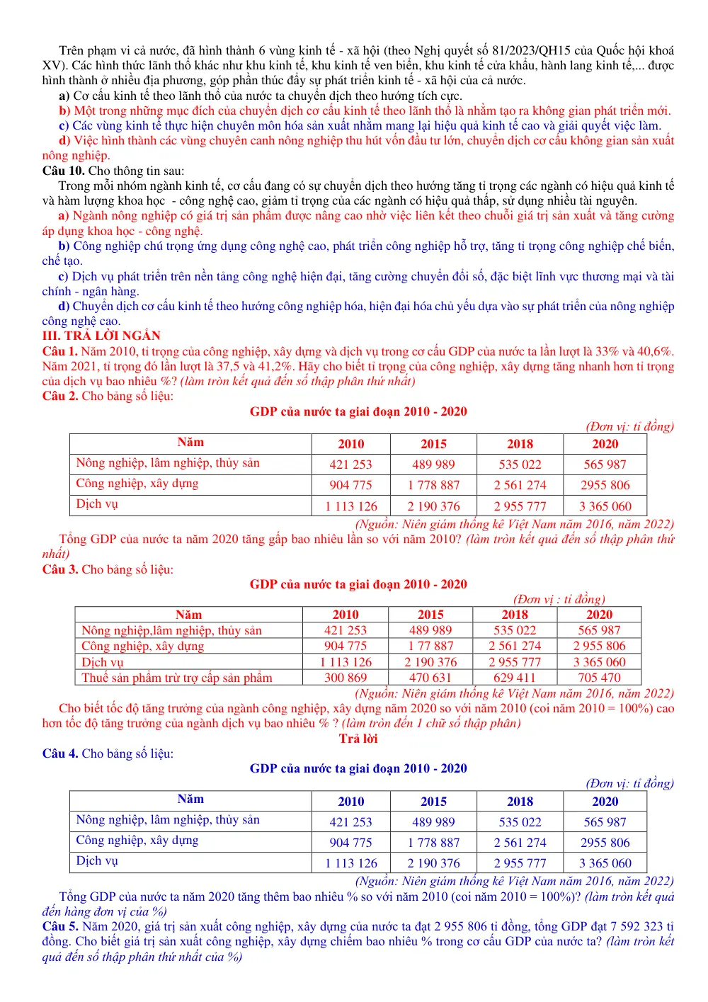 Đề cương ôn tập Học kì 1 Địa lí 12 năm 2024-2025 trường THPT Hướng Hóa (Quảng Trị) - trang 9