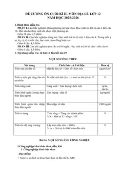 Trang đầu Đề cương ôn tập Học kì 2 Địa lí 12 năm 2025-2026 trường THPT Bùi Hữu Nghĩa (Cần Thơ)