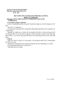 Trang đầu Đề cương ôn tập Học kì 2 Địa lí 12 năm 2025-2026 trường THPT Đào Sơn Tây (TP Hồ Chí Minh)