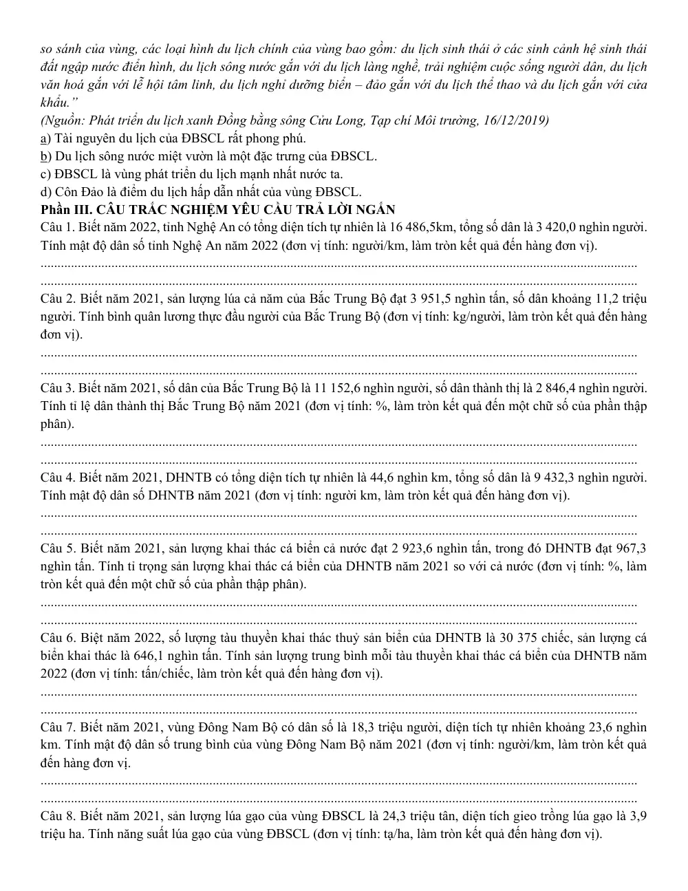 Đề cương ôn tập Học kì 2 Địa lí 12 năm 2024-2025 trường THPT Linh Trung (TP Hồ Chí Minh) - trang 10