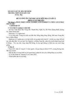 Trang đầu Đề cương ôn tập Học kì 2 Địa lí 12 năm 2024-2025 trường THPT Đào Sơn Tây (TP Hồ Chí Minh)