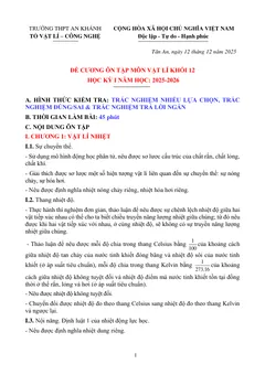 Trang đầu Đề cương ôn tập Học kì 1 Vật lí 12 năm 2025-2026 trường THPT An Khánh (Cần Thơ)