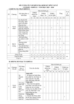 Trang đầu Đề cương ôn tập Học kì 1 Vật lí 12 năm 2025-2026 trường THCS&THPT Cửa Việt (Quảng Trị)