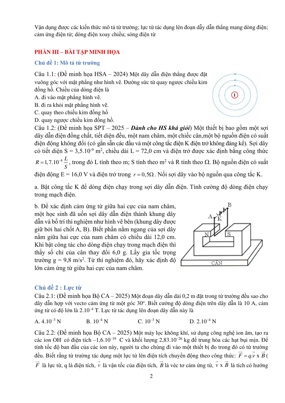 Đề cương ôn tập Giữa kì 2 Vật lí 12 năm 2024-2025 trường THPT Trần Phú (Hà Nội) - trang 2
