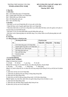Trang đầu Đề cương ôn tập Giữa kì 1 Công nghệ Công nghiệp 12 năm 2025-2026 trường THPT Hoàng Văn Thụ (Hà Nội)