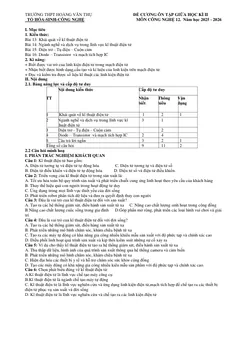 Trang đầu Đề cương ôn tập Giữa kì 2 Công nghệ Công nghiệp 12 năm 2025-2026 trường THPT Hoàng Văn Thụ (Hà Nội)
