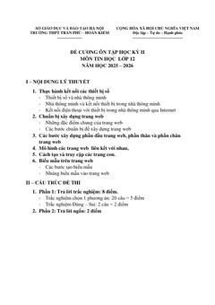Trang đầu Đề cương ôn tập Học kì 2 Tin học 12 năm 2025-2026 trường THPT Trần Phú (Hà Nội)