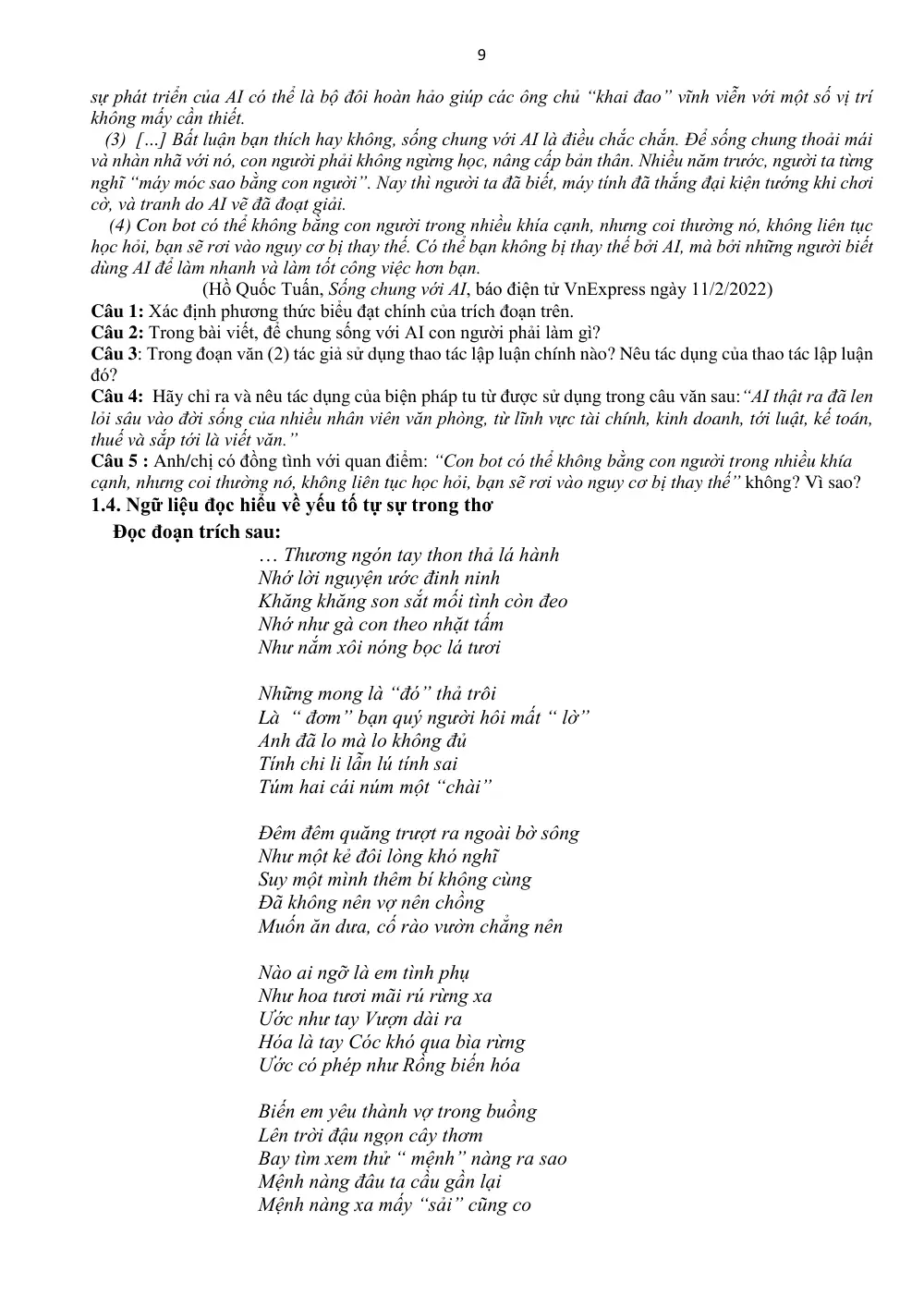 Đề cương ôn tập Học kì 1 Ngữ văn 11 năm 2024-2025 trường THPT Yên Dũng Số 2 (Bắc Ninh) - trang 9