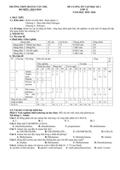 Trang đầu Đề cương ôn tập Học kì 1 Hóa học 12 năm 2025-2026 trường THPT Hoàng Văn Thụ (Hà Nội)
