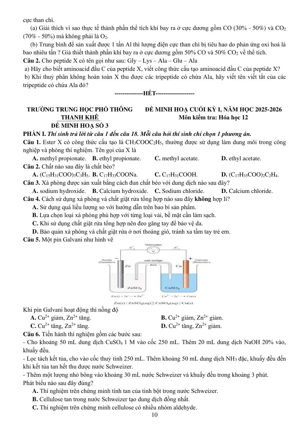 Đề cương ôn tập Học kì 1 Hóa học 12 năm 2025-2026 trường THPT Thanh Khê (Đà Nẵng) - trang 10