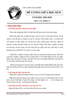 Trang đầu Đề cương ôn tập Giữa kì 2 Ngữ văn 11 năm 2024-2025 trường THPT Xuân Đỉnh (Hà Nội)