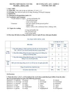Trang đầu Đề cương ôn tập Giữa kì 1 Tiếng Anh 11 năm 2025-2026 trường THPT Hoàng Văn Thụ (Hà Nội)