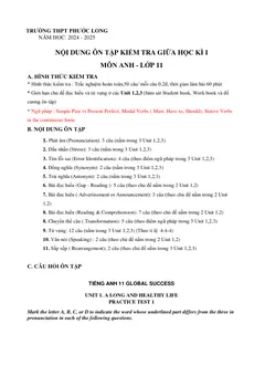 Trang đầu Đề cương ôn tập Giữa kì 1 Tiếng Anh 11 năm 2024-2025 trường THPT Phước Long (TP Hồ Chí Minh)