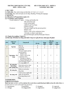 Trang đầu Đề cương ôn tập Học kì 1 Tiếng Anh 11 năm 2025-2026 trường THPT Hoàng Văn Thụ (Hà Nội)
