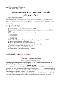 Trang đầu Đề cương ôn tập Học kì 1 Tiếng Anh 11 năm 2025-2026 trường THPT Phước Long (TP Hồ Chí Minh)