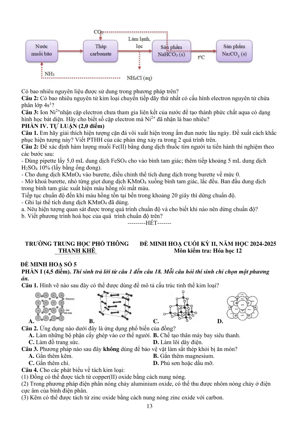 Đề cương ôn tập Học kì 2 Hóa học 12 năm 2024-2025 trường THPT Thanh Khê (Đà Nẵng) - trang 13