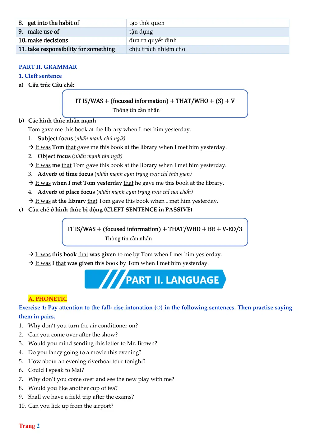 Đề cương ôn tập Học kì 2 Tiếng Anh 11 năm 2025-2026 trường THPT Bắc Kạn (Thái Nguyên) Part 2 - trang 2