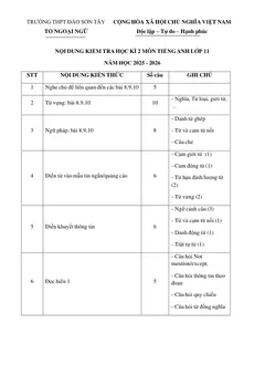 Trang đầu Đề cương ôn tập Học kì 2 Tiếng Anh 11 năm 2025-2026 trường THPT Đào Sơn Tây (TP Hồ Chí Minh)